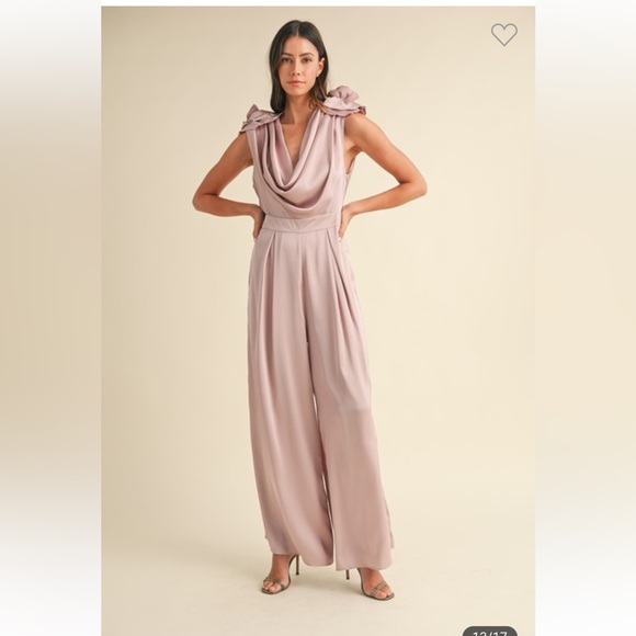 #170 3D FLORAL APPLIQUÉ DEEP COWL NECK JUMPSUIT - Picture 3 of 7